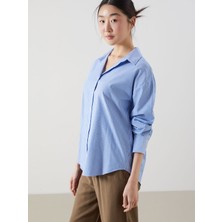 Lc Waikiki Yeni Sezon Çizgili Oversize Poplin Kadın Gömlek