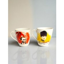 Artistic Quality Dekoratif Mustafa Kemal Atatürk Baskılı 2 Adet Porselen Kupa - Mug - Kahve Fincanı