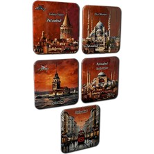 Arda Hediyelik Eşya Istanbul Temalı 5'li Metal Magnet Seti – 7x7 cm – Kırmızı Hilal ve Şehir Serisi
