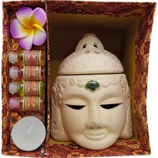 Dünyadan Hediyeler Seramik Buda Büstü Buhurdanlık ve Dörtlü Yağ Seti