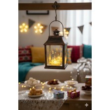Dodomar 10 cm Ramazan Ledli Kare Altın Aynalı Fener - Pil Dahil Dekoratif Ramazan Feneri
