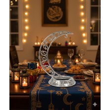 Dodomar 28 cm Ramazan Dekoratif Masa Üstü Hilal Gümüş Plastik Tabanlı Süs