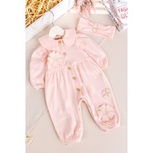 Babymod Bebe Yaka Çiçek Motifli 100% Pamuk Bandanalı Kız Bebek Tulum