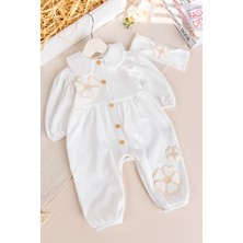 Babymod Bebe Yaka Çiçek Motifli 100% Pamuk Bandanalı Kız Bebek Tulum