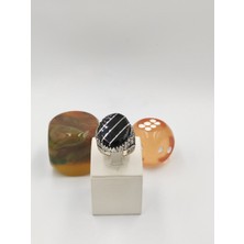 Altuntaş Aksesuar Siyah Kehribar Taşlı Yarma Model 925 Ayar 24 mm  17,70 G. Erkek Yüzüğü