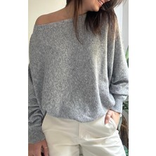 Lasorella Butik Kadın Gri Ince Triko Kazak