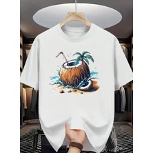 Punix Punıx Büyük Beden Özel Seri Coconut Yaz Kafası Baskılı %100 Pamuk Ultra Rahat Keyifli Erkek T-Shırt