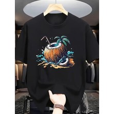 Punix Punıx Büyük Beden Özel Seri Coconut Yaz Kafası Baskılı %100 Pamuk Ultra Rahat Keyifli Erkek T-Shırt