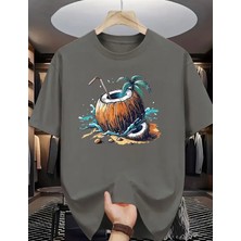 Punix Punıx Büyük Beden Özel Seri Coconut Yaz Kafası Baskılı %100 Pamuk Ultra Rahat Keyifli Erkek T-Shırt