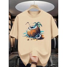 Punix Punıx Büyük Beden Özel Seri Coconut Yaz Kafası Baskılı %100 Pamuk Ultra Rahat Keyifli Erkek T-Shırt