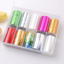 Aba Nails 10LU Tırnak Süsleme Folyosu Parlak Holografik Yıldız Dizayn Nail Art Transfer Folyo WNF-259