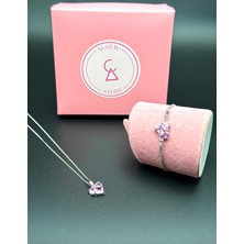 Alsem 925 Ayar Gümüş Kaplama Kalp Kesim Zirkon Taşlı Kolye ve Bileklik Seti , Sevgililer Günü Hediyesi