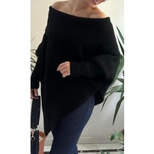 Lasorella Butik Kadın Siyah Madonna Yaka Kazak