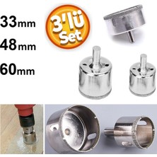 Depolife Mermer Granit Fayans Cam Yuvarlak Delme 33 48 60 mm Matkap Uyumlu 3lü Elmaslı Boru Tipi Panc