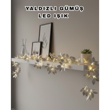 DecoTech Yaldızlı Gümüş Yaprak LED Işık Pilli Dekoratif Ortam ve Yılbaşı Aydınlatması