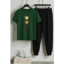 Punix Kids Punıx Kids Özel Seri Üç Dikey Kalp Baskılı %100 Pamuk Kısa Kollu Yazlık Kız Çocuk Eşofman Takımı