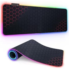 Brf Büyük Oyuncu Rgb Mousepad ve Klavye Pad Kırmızı Altıgen Desenli Red Hex Tasarım Işıklı 70CM x 30CM Mouse Pad