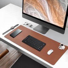 Brf Pu Deri Mouse Pad Dikişli Kenar Dayanıklı Büyük Boy Çift Yönlü Kullanım Ofis Masa Matı Sümen (Kahverengi, 70X30 L)