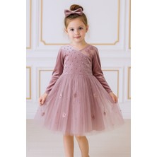 Treemass Kız Çocuk Kadife ve Tülden Elbise Özel Günler Için Ideal.