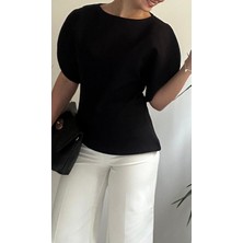 Lasorella Butik Kadın Siyah Kol Detaylı Bluz