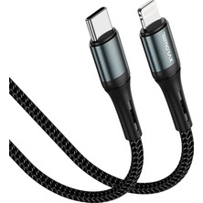 Brf Örgülü Type C-Lightning Pd 30WATT Hızlı Şarj Kablosu, Siyah (100 Cm)