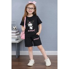 CC Collection Kız Çocuk Siyah Kuromi Baskılı Tişört ve Şort Takım