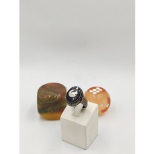 Altuntaş Aksesuar Siyah Kehribar Taşlı Hilal Bozkurt 925 Ayar 24 mm  12,40 G. Erkek Yüzüğü