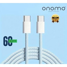 Brf Type-C USB Şarj Kablosu, 60W Hızlı Şarj, 48 Telli Örgü Kablo, 2 Metre, Mavi