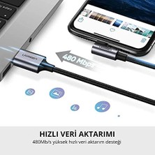 Brf Örgülü 90 Derece Lightning Şarj ve Data Kablosu Siyah 1.5 Metre