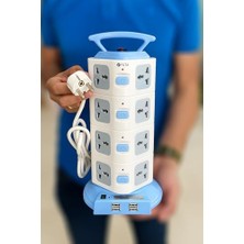 Brf Evrensel 16 Girişli Kule Tipi Priz Adaptör, 4 USB Portlu, 250V, 2500W, 4000W, Tip G ve Tip C Uyumlu, Amerikan, Avrupa, Ingiliz ve Güney Afrika Fiş Uyumu, Seyahat, Ev ve Ofis Kullanımı