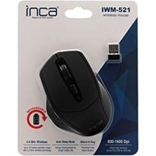 Brf Inca-Inca IWM-521 Rechargeable Silent Mouse (Sessiz) Ergonomik Dizayn, Konforlu Dokunuş Hissi, Tamamen Rubber Yüzey Sessiz Tuşlar 800 1200 1600 Dpı Üç Kademeli Optik Çözünürlük 2.4ghz Nano