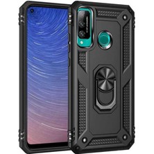 Marsilyan Huawei P40 Lite E Kılıf Sofya Yüzüklü Silikon Kapak - Siyah