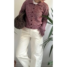 Lasorella Butik Kadın Bordobeyaz Kol Detaylı Hırka