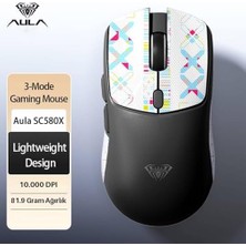 Brf Aula SC580X Lightweight PAW3395 Sensor 10000 Dpı 1000Hz Kablolu ve Kablosuz Gaming Oyuncu Mouse Siyah