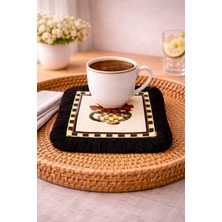 Karam Home Vintage Çiçek Desenli Kahve Sunumluğu | Siyah Püsküllü