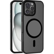 Brf ile Uyumlu 16 Pro Max Kılıf M-Safe Şarj Özellikli Mat Arka Yüzey Sio Kapak Siyah