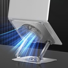 Brf Laptop Standı Alüminyum Soğutmalı Mıknatıslı Harici Fanlı 360 Derece Döner Ayarlı Ergonomik Gaming Notebook ve  Uyumlu Güçlü Soğutucu Stand Gri