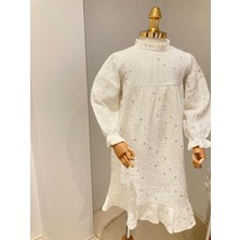Uhde Store Kız Çocuk Yıldızlı Tesettür Müslin Elbise Merasim Elbisesi Umre Elbisesi