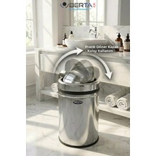 Berta Hijyen 8 Litre Döner Kapaklı Metal Çöp Kovası - Paslanmaz Banyo, Mutfak ve Ofis Tipi Pratik Çöp Kutusu