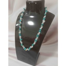 Shine Elagance Turkuaz Şeffaf Beyaz Kırık Cam Boncuk Ucunda Altın Rengi Çelik Yıldız ,kapamaları Altın Rengi Çelik Kadın Şık Kolye Sevgililer Günü Hediyesi