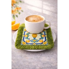 Karam Home Çam Kozalağı Figürlü Yeşil Püsküllü Kahve Sunum Peçetesi | Akdeniz Seramik Desen Sunumluk