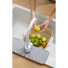 Tasarım Evi Su Tutucu Musluk Matı -Mutfak ve Banyo Için Koruyucu Lavabo, Musluk ve Batarya Matı Gri