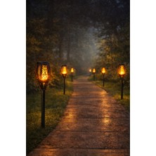 Biton Toptan 6 Adet Solar Bahçe Lambası Alev Efektli Güneş Enerjili Aydınlatma 50 cm