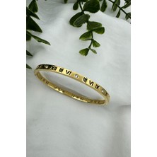 Normadia Paslanmaz Çelik 36L Roma Rakamlı Zirkon Taşlı Kelepçe Bileklik