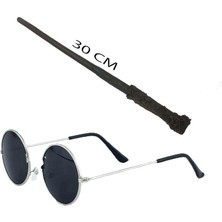Buğz Harry Potter Asası 30 cm ve Siyah Metal Çerçeveli Harry Potter Gözlüğü Seti