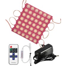 Powerr Led Aydınlatma 20 Adet 12 Volt 6 Watt 6 Lensli Pembe 3030 Smd LED Modül 12A Tek Renk Rf Dimmer 3A Priz Tipi Adaptör Set