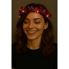 Buğz Kalp Püsküllü Gece Parıltısı 3 Modlu LED39LI Işıklı Taç Kırmızı Renk