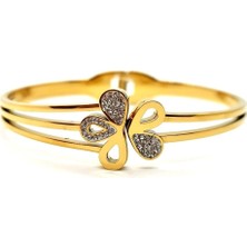 Normadia Zirkon Taşlı Altın Kaplama Paslanmaz Çelik Kadın Kelepçe Bileklik