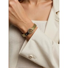 BG Jewellery Vıp Taşlı Desenli Gold Çelik Kelepçe