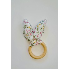 Reva Baby Bambu Ahşap Diş Kaşıyıcı – Çiçek Desenli Kumaşlı Bebek Dişlik